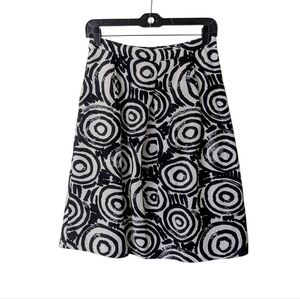 Clements Ribeiro Linen Blend Skirt Black White Absract Circles Print Size 6